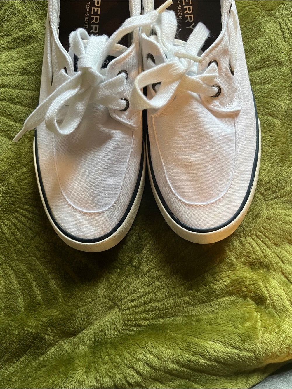Sperry White Canvas Lace-Up Boat Sneakers with Navy Trim - Picture 5 of 5